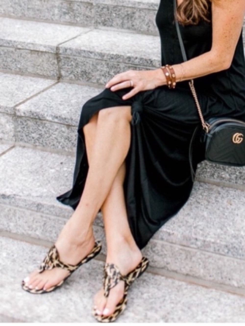Tory Burch Miller Leather Leopard Print Sandals Brown Black Size 9 - Picture 2 of 9